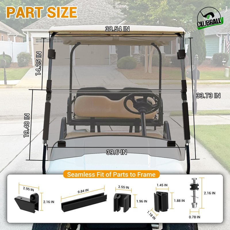 CLUBRALLY Golf Cart Windshield, Fold Down and Anti-UV Windshield Kit for 1995-2013 EZGO TXT/ DCS/ PDS Golf Cart, 40.6"W X 33"H, Tinted