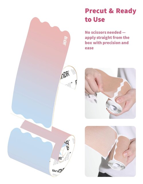 Precut BnDR Tape with Nipple Covers, Extra Wide Chest Binding Tape for FTM Transgender, 4 Inch x 20 pcs