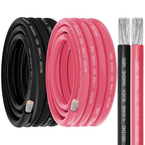 Marine Wire 4/0 AWG Tinned Copper Boat Cable - 25FT Red & 25FT Black for Automotive & RV Use