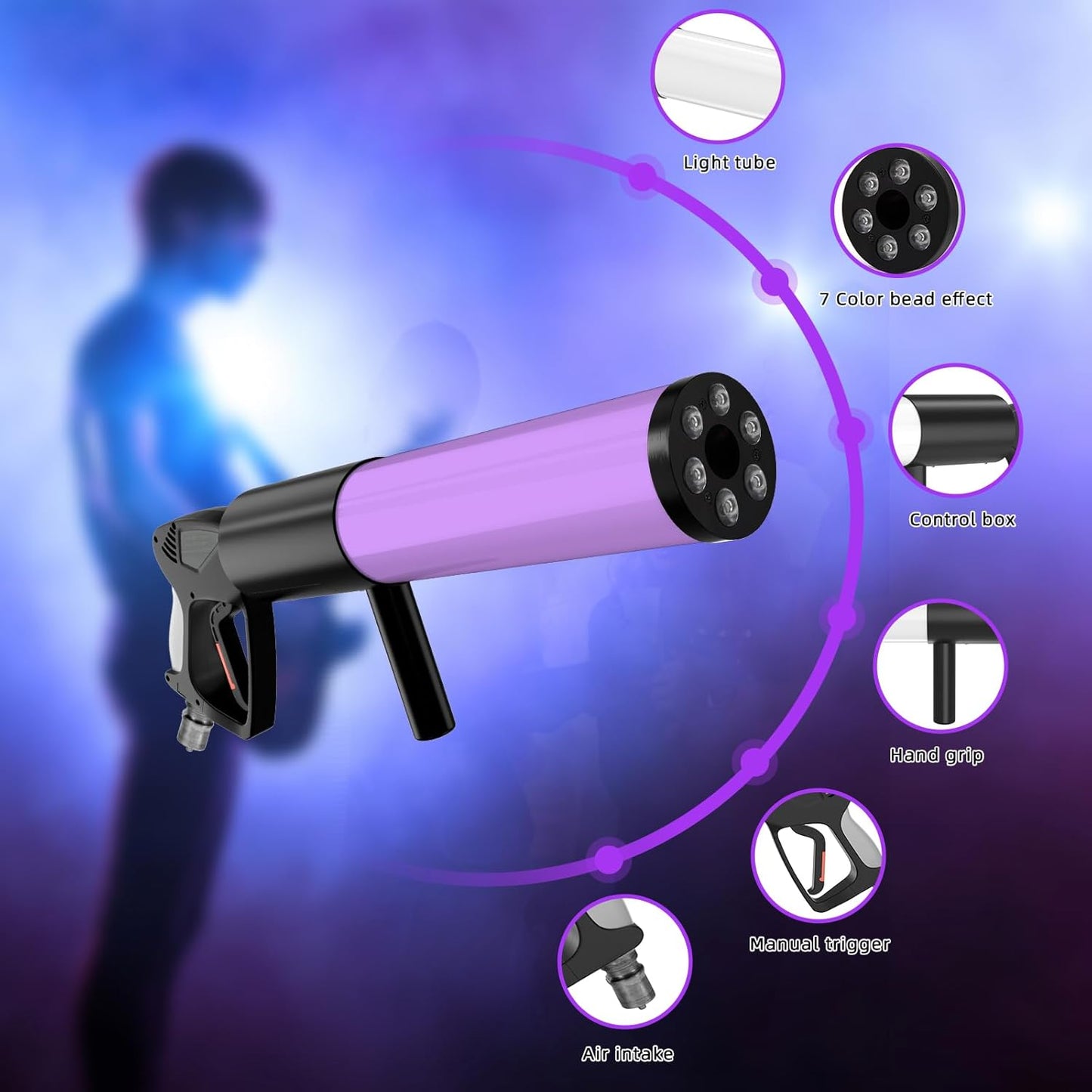 Skiennix Handheld CO2 Jet Blaster - RGB LED Smoke Machine for Events, Weddings & Parties | 1 Pack