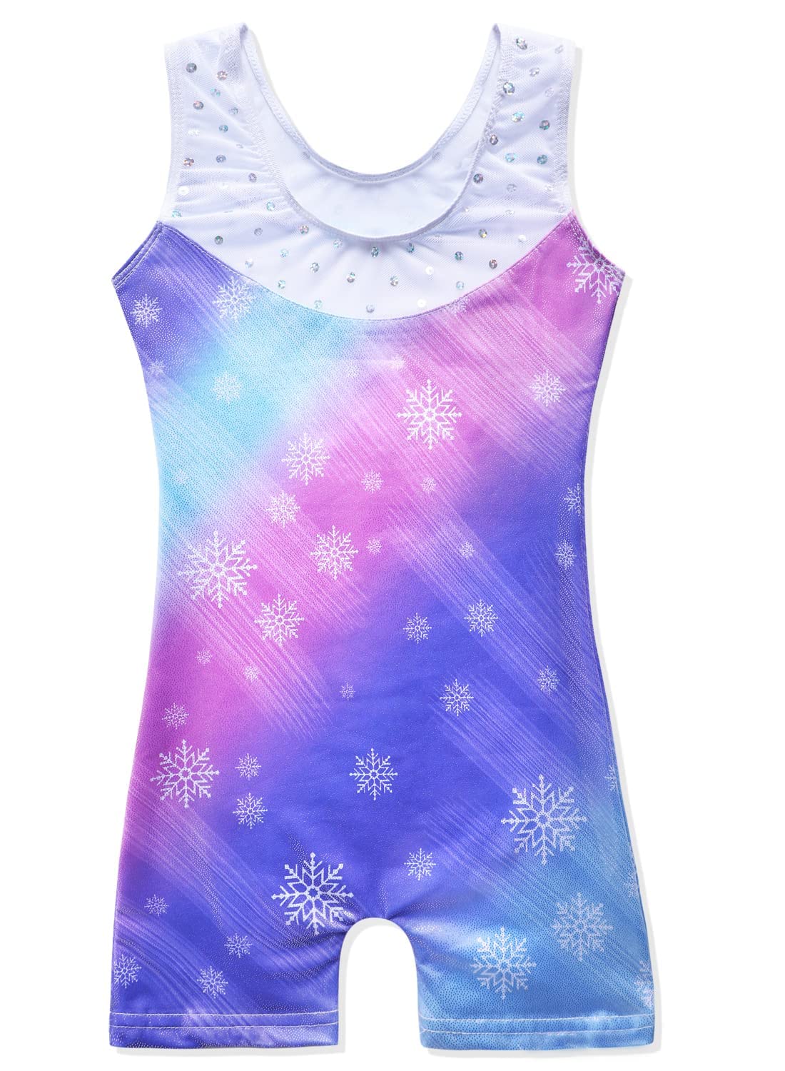 Leotards for Girls Gymnastics Unicorn Athletic Dance Wear Shiny Rainbow Blue Hotpink (Purple Snowflake, 4-5T)