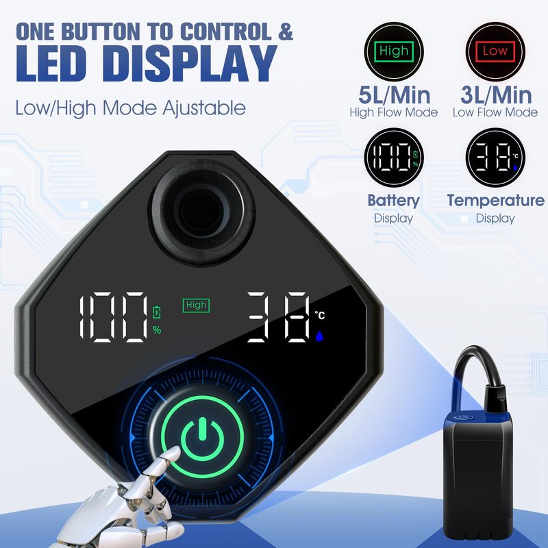 Portable Shower With Heater,6000Mah Battery Powered Portable Shower For Camping With 2000W Auto-Off Heater,Portable Heated Shower For Camping,Digital Power&Temperature Display For Hiking (Black)