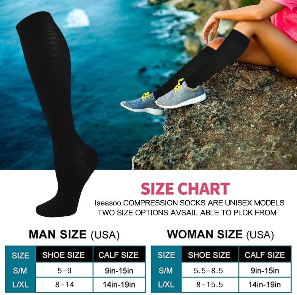 Copper Compression Socks 15-20 mmHg for Men & Women 8 Pairs – Circulation Support for Nurses, Travel, Running, Hiking, Soccer,Gift,Pregnant, Flying,White Knee High Compression Socks(S/M)