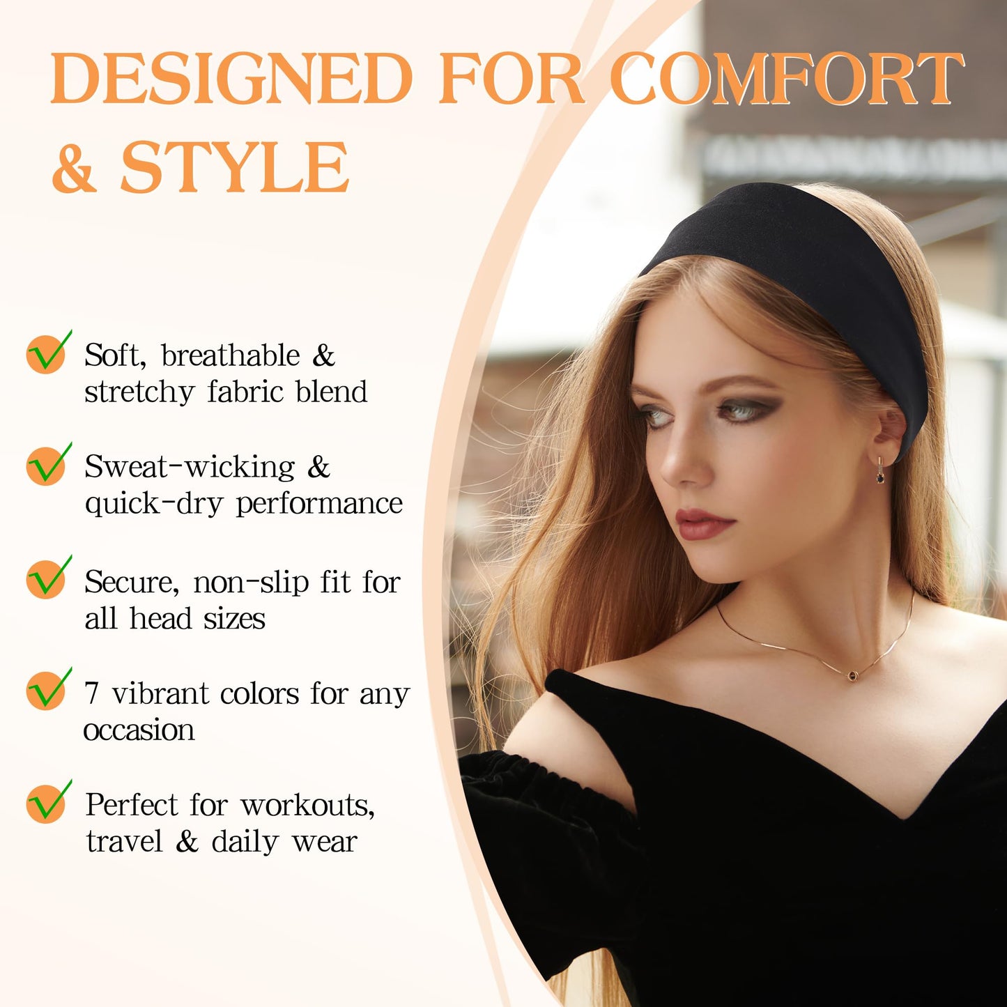 DiyJibb Headbands for Women, Stretchy Non Slip Soft Cotton Cloth Hair Bands for Sports, Workout, Yoga and Running, 7pcs