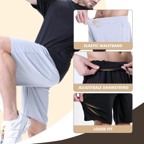 BOOJO Men's Athletic Shorts - Quick Dry Gym & Basketball Shorts | 7-Pack Black with Pockets