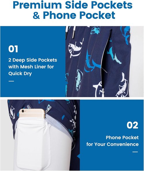 Maamgic Men's 2-in-1 Swim Trunks - 7 Inch Swim Shorts for Comfort & Style