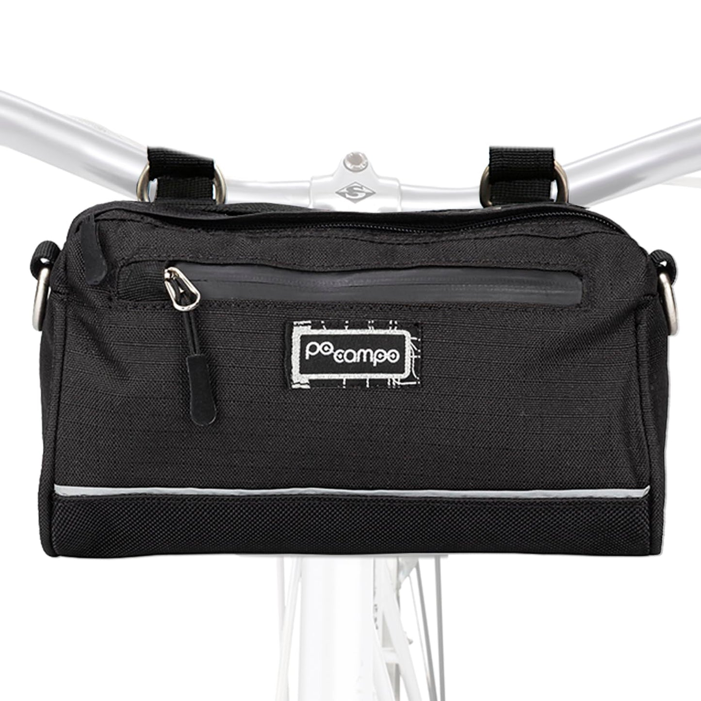 Po Campo Kinga Handlebar Bag 2 - Durable, Waterproof Bicycle Storage Baskets for Front Mount - Compact Bike Bags that Convert to Crossbody (Black Ripstop)