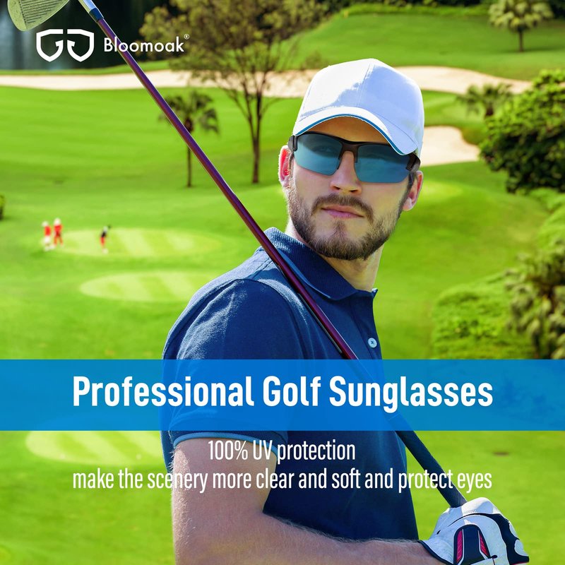 Bloomoak Sport Golf Sunglasses,Wrap Semi-Rimless/Vented Frame Prevent Fogging/Superior Visual Clarity to Find Ball