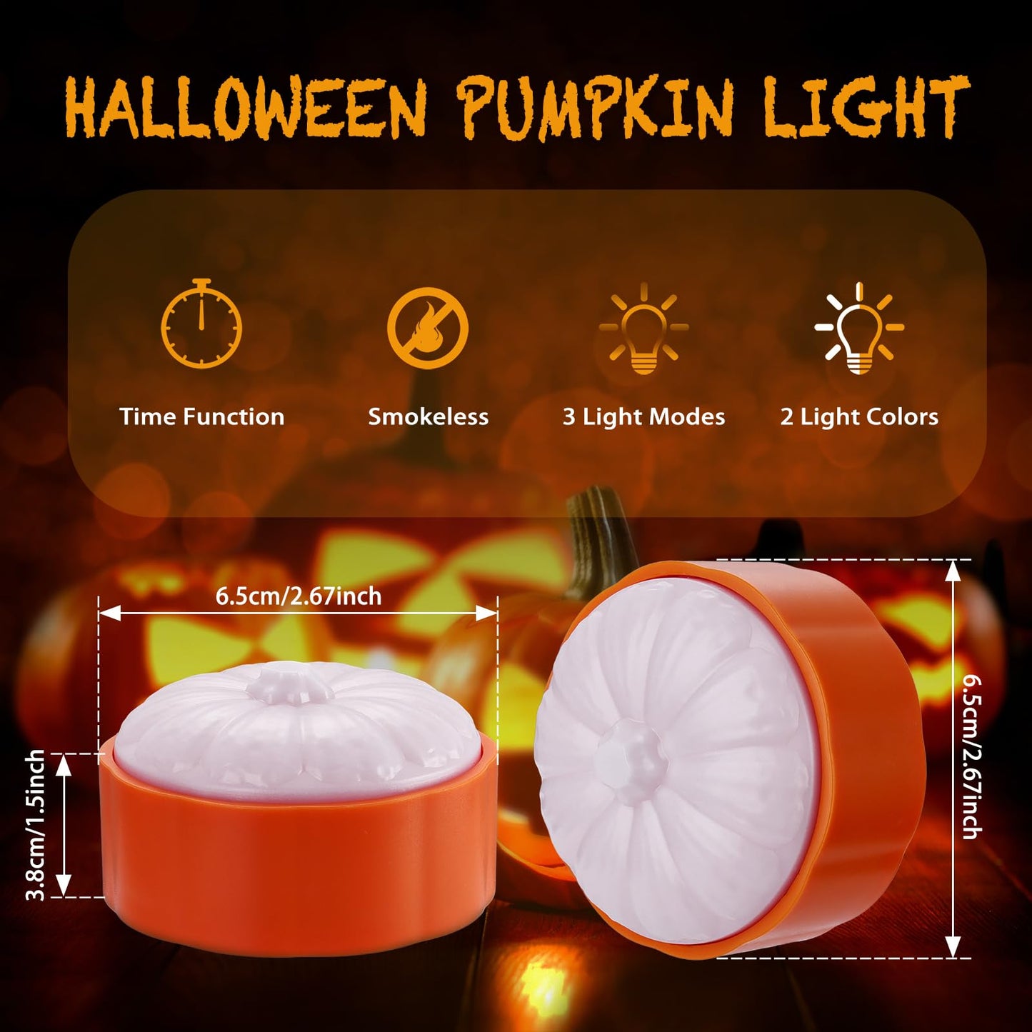 Cosyiker 4-Pack Halloween LED Pumpkin Lights with Remote and Timer, Bright/Flickering Battery Operated Jack-O-Lantern Orange/White Halloween Decor Flameless Candles for Pumpkin Decorations