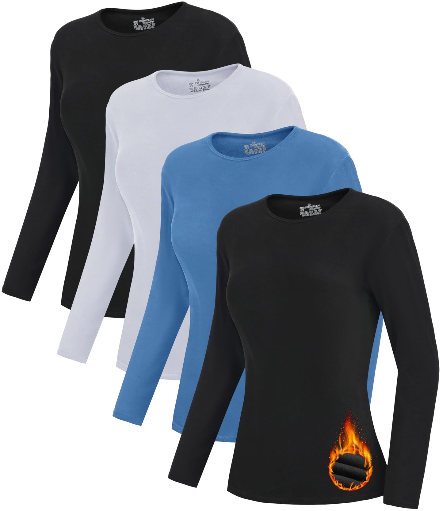HeliosCloak 4 Pack Women's Thermal Long Sleeve Shirts Ultra Soft Double-Sided Fleece Lined Base Layer Winter Basic Underwear Tops 4SetA M