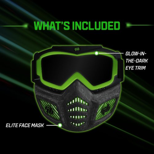Gel Blaster Elite Face Mask - Glow in The Dark Tactical Face Mask with Detachable Goggles & Adjustable Headband - Facemask with Vented Jaw Frame Fits All Types of Faces - for Ages 14+