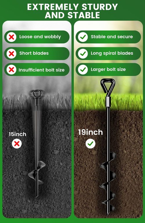 19-Inch Heavy Duty Ground Anchors by [Brand Name] - Screw-In Trampoline Stakes for High Wind | Strong Straps for Swing Sets & Sheds (4 Pack)