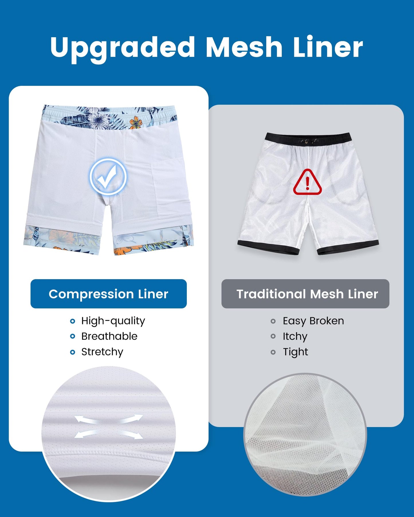 maamgic Mens Swim Trunks with Compression Liner 7 Inch Inseam Mens Bathing Suit Quick Dry Swimming Trunks Swimsuit Plant and Flower White X-Large