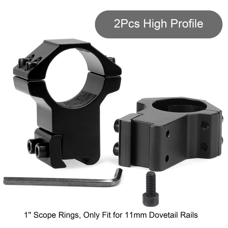LONSEL 1'' Dovetail Scope Rings, 2Pcs High Profile & 2Pcs Medium Profile 1 Inch Scope Mount Rings for 11mm Dovetail Rails (Medium Profile - 2 Pack)