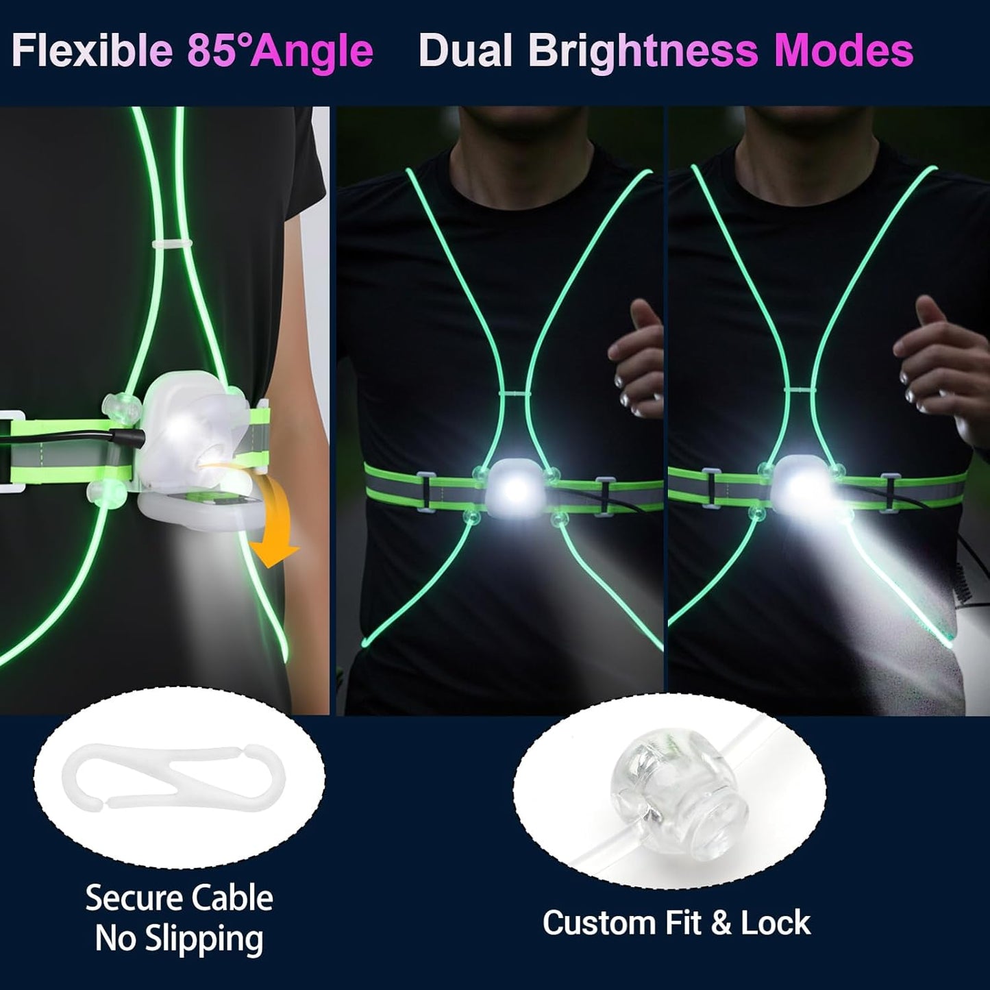 Skiennix Reflective Running Vest - Rechargeable LED Safety Gear with 3 Modes & 7 Colors | Adjustable Medium Size for Night Running, Cycling & Hiking