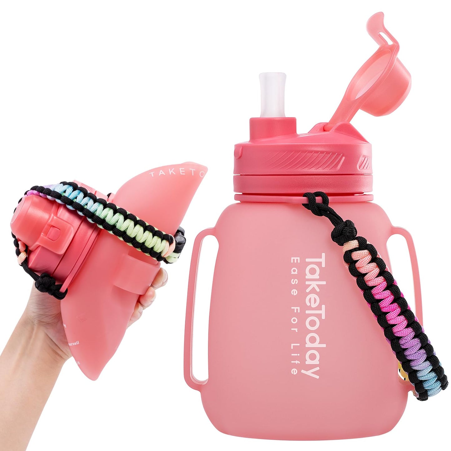 TakeToday 40 OZ Gallon Motivational Collapsible Water Bottles with Straw and Paracord Handle 1.2L Silicone Sports Water Bottle with Time Marker for Yoga Camping Outdoors