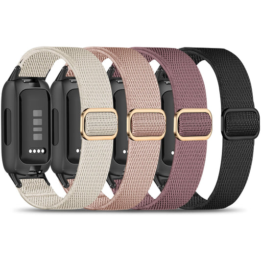 Oanux 4 Pack Elastic Nylon Compatible with Fitbit Inspire 3 Band/Fitbit Inspire 2 Band, Adjustable Soft Stretchy Sport Strap Replacement Wristband for Inspire 3/2 Women Men