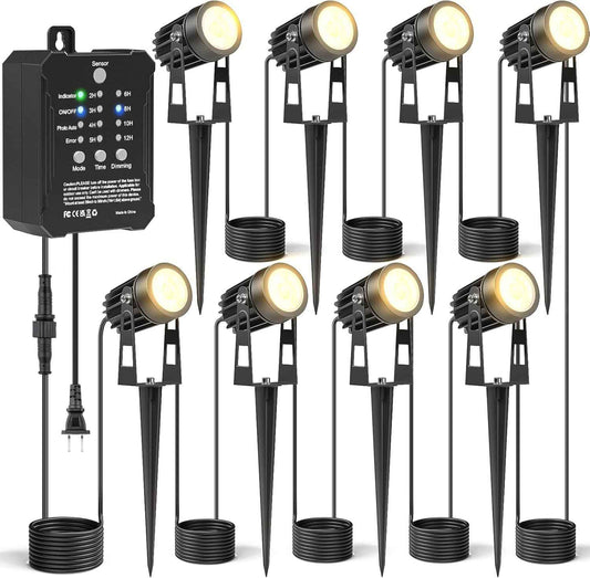 Low Voltage Landscape Lighting Kit with Timer & Photocell Sensor - 6 Waterproof Spotlights, 52FT ETL Approved, 2700K for Outdoor Gardens & Yards