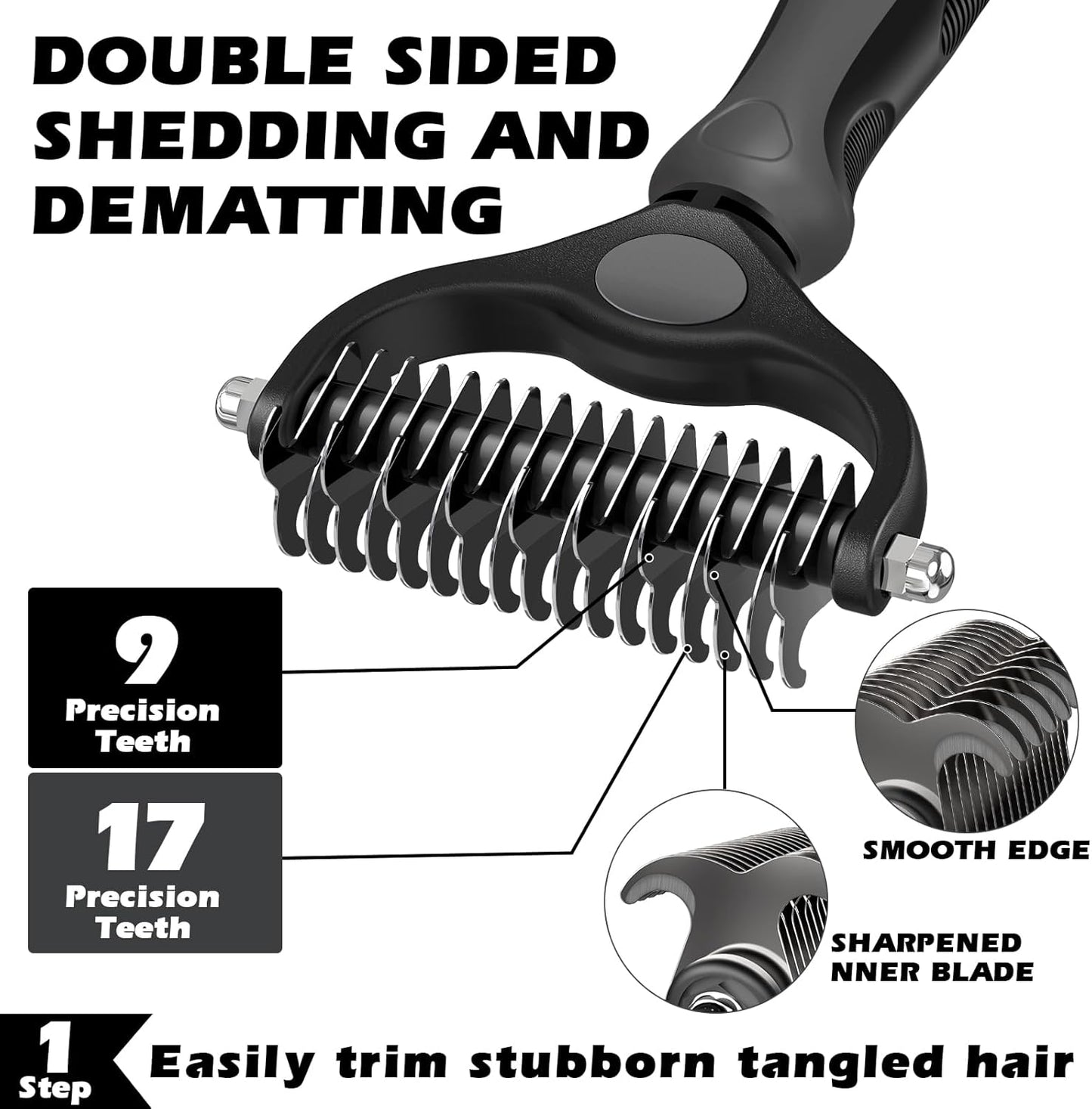 Skiennix Self-Cleaning Slicker Brush Set - 3PCS Pet Grooming Tools for Dogs, Cats & Horses | Dematting Comb & Flea Comb in Gray