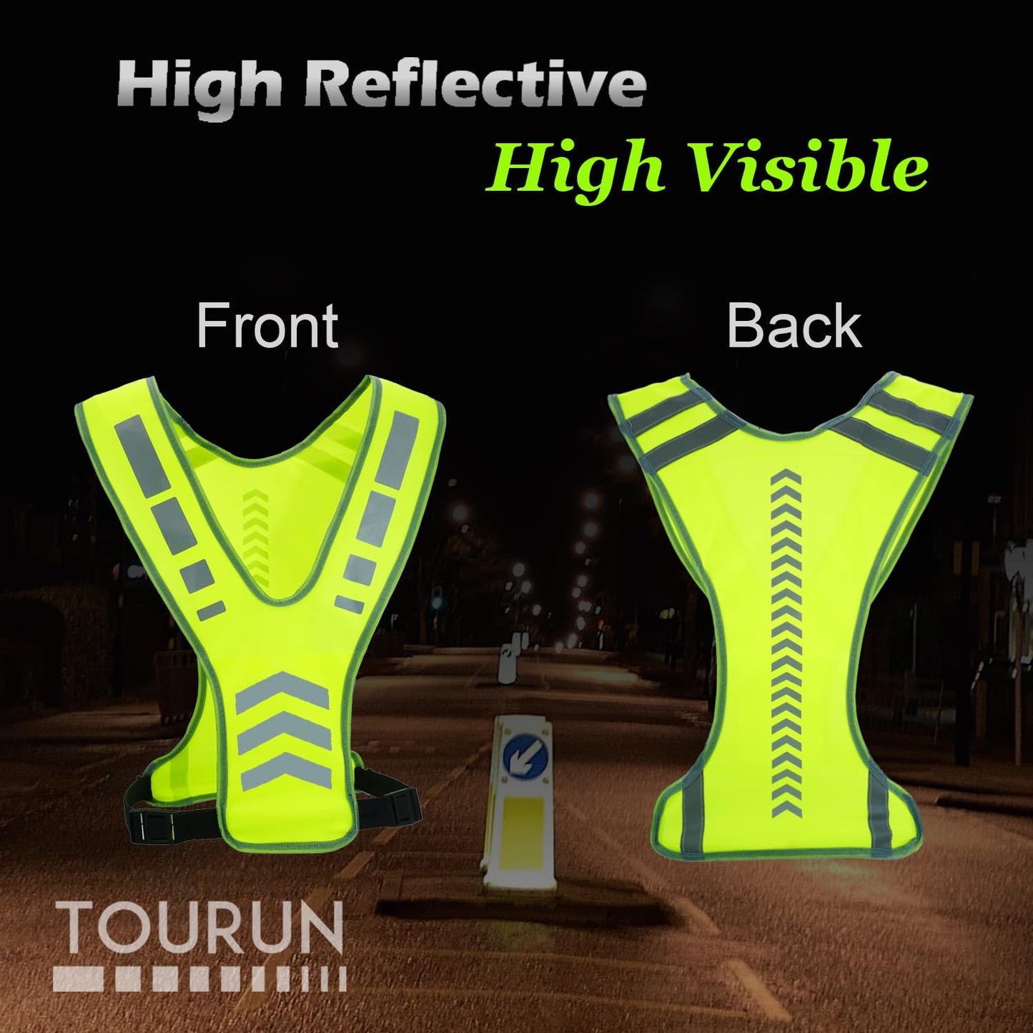 TOURUN Reflective Running Vest Gear with Pocket for Women Men Kids, Safety Reflective Vest Bands for Night Cycling Walking Bicycle Jogging