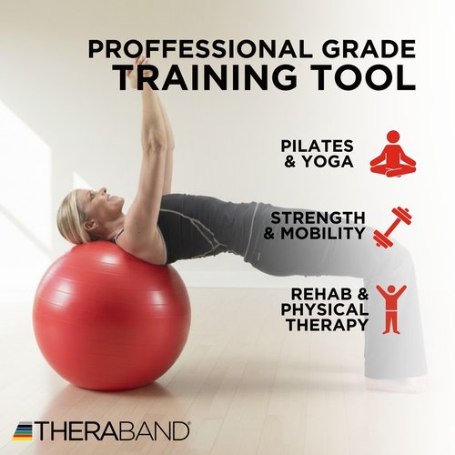 THERABAND Exercise Ball, Stability Ball with 55 cm Diameter for Athletes 5'1" to 5'6" Tall, Standard Fitness Ball for Posture, Balance, Yoga, Pilates, Core, & Rehab, Red