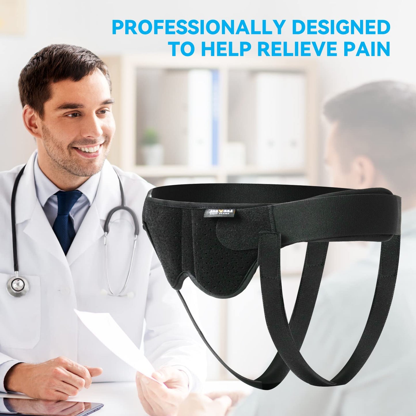 leeveel Hernia Belts for Men,Medical Hernia Guard Inguinal Truss for Single/Double,Sports Hernia Adjustable Waist Strap with 2 Removable Compression Pads (Large)