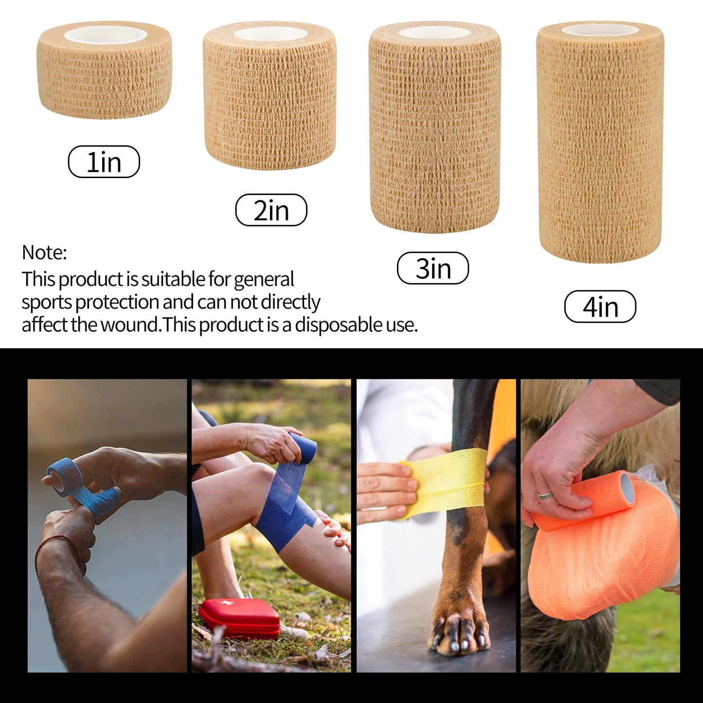 3" Self Adhesive Bandage Wraps, 12pcs Vet Wraps, Skin Color, 5 Yard Self Adherent Wraps for Sports, Wrist, Ankle and Swelling