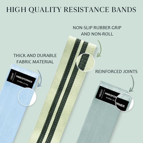 HIMESPORNER Wide Fabric Resistance Bands for Working Out, 3 Level Non-Slip Exercise Booty Bands for Women & Men Leg and Glutes with Hair Ties and Tape Measure - for Home Gym Workout, Yoga, Pilates