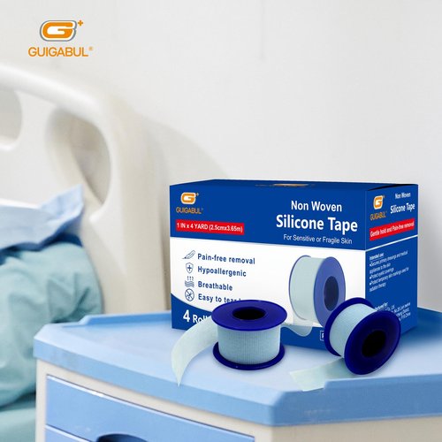G+ GUIGABUL Silicone Surgical Tape 1" x 4yd (4 Rolls),Medical Tape for Sensitive Skin,Surgical Tape Pain-Free Removal Hypoallergenic Repositionable Adhesive Tape for Dressings,Face,First Aid
