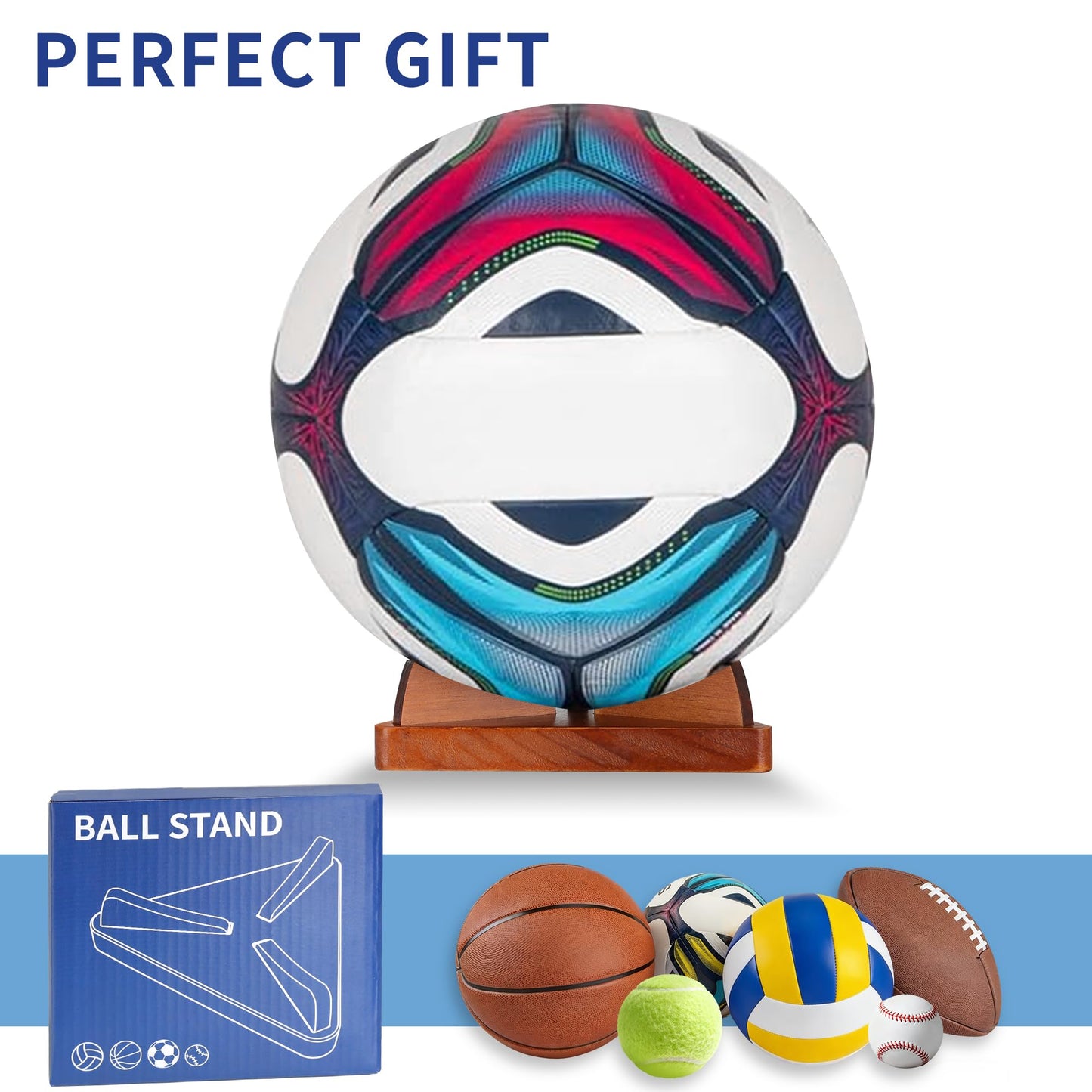 AIDILI Wooden Basketball Holder, Desktop Ball Storage Holder Display Rack for Basketball, Football, Soccer, Volleyball, Baseball, Sports Accessories Organizer for Player Fans