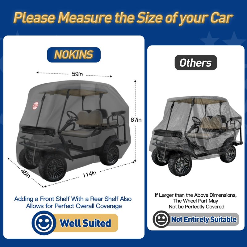 NOKINS 420D Waterproof 2+2 Specialized Golf Cart Cover,Oxford Fabric Cover Fit for Most Standard 2+2 Seater Golf Cart EZGO, Club Car, Protects Your Car from Wind and Rain,Black
