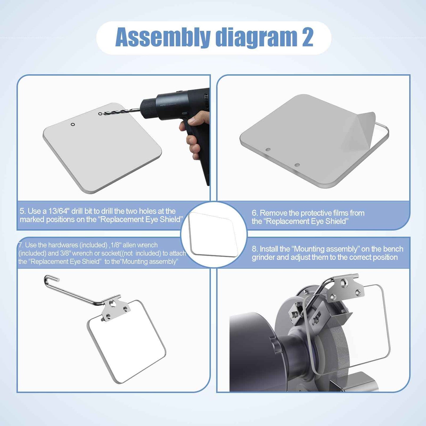 Neeki 4x6" 2pcs Bench Grinder Replacement Eye Shield, Small Grinder or Small Bench Grinder Protective Cover, HD, Lightweight and Durable