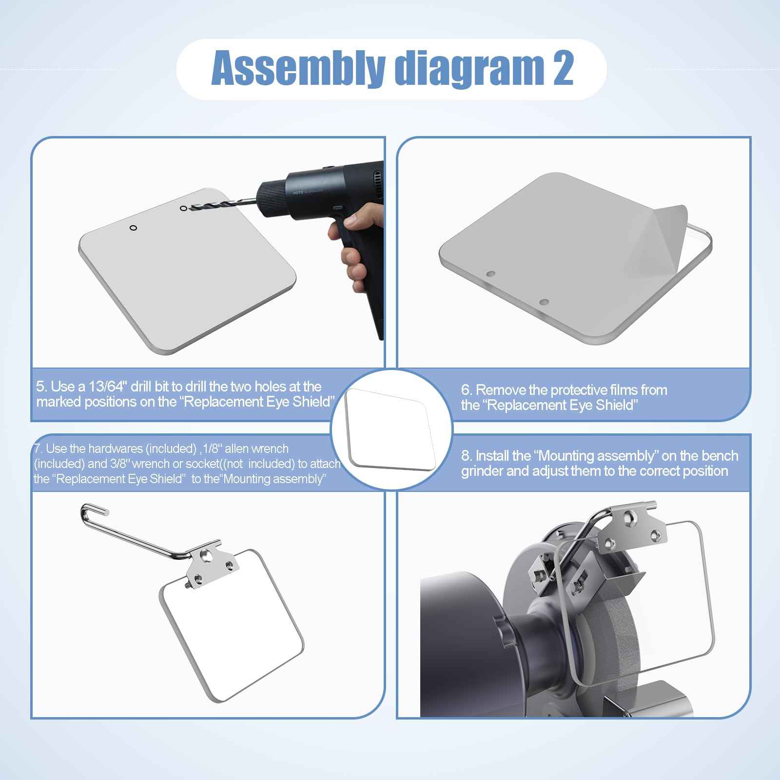 Neeki 4x6" 2pcs Bench Grinder Replacement Eye Shield, Small Grinder or Small Bench Grinder Protective Cover, HD, Lightweight and Durable