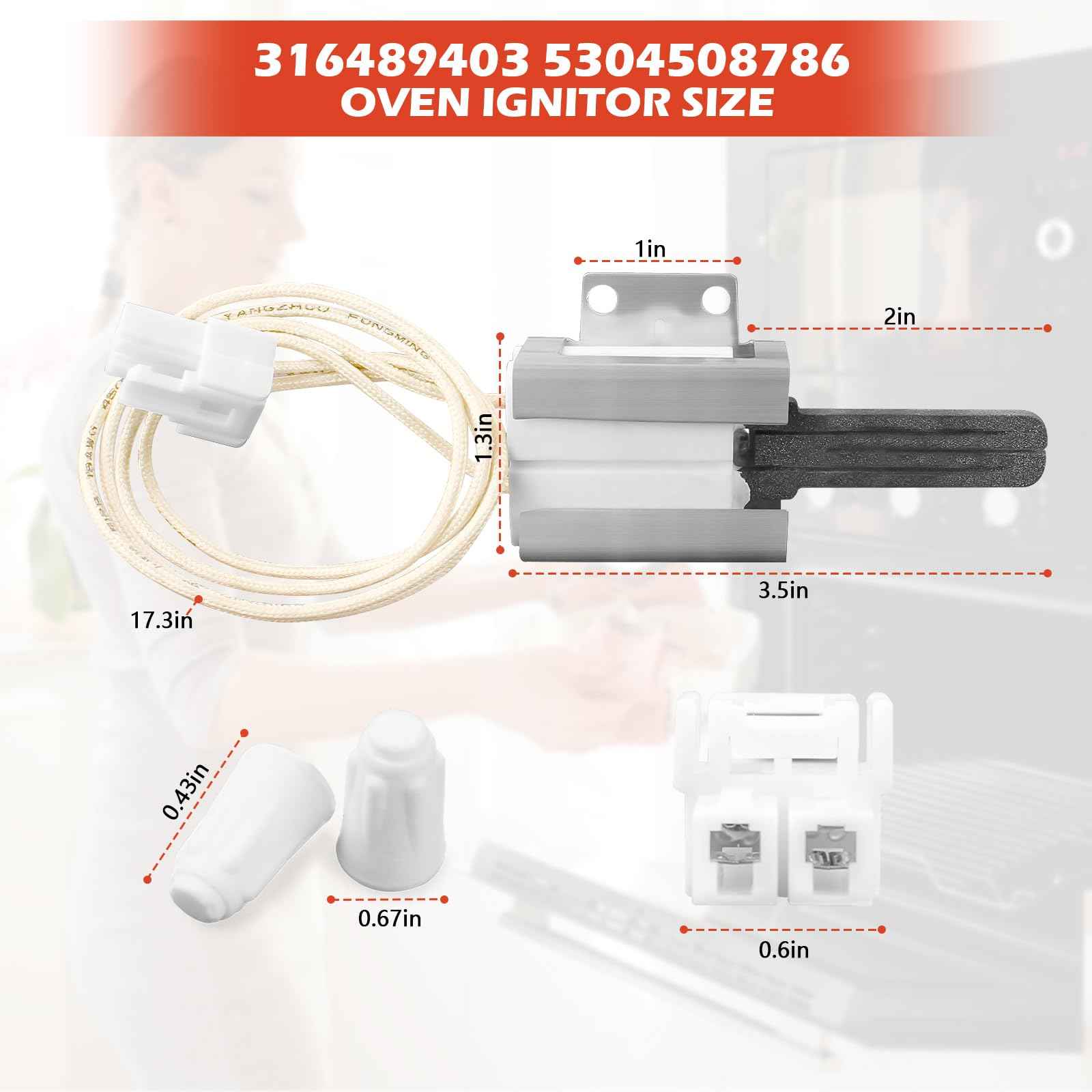 316489403 5304508786 Oven Igniter Gas Range Lower Bake Igniter Replacement for Kenmore Crosley Frigidaire Gas Oven/Stove Replace 7316489403 AP4433236 PS2364063 (1 PACK)