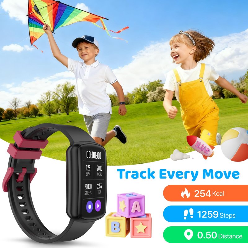 afoloery Smart Watch for Kids, Heart Rate, Sleep Monitor, Activity Tracker, Pedometer, IP68 Waterproof, Long Standby, Kids Fitness Tracker Watch for Boys Girls Ages 5-15 Birthday Gifts (Black)