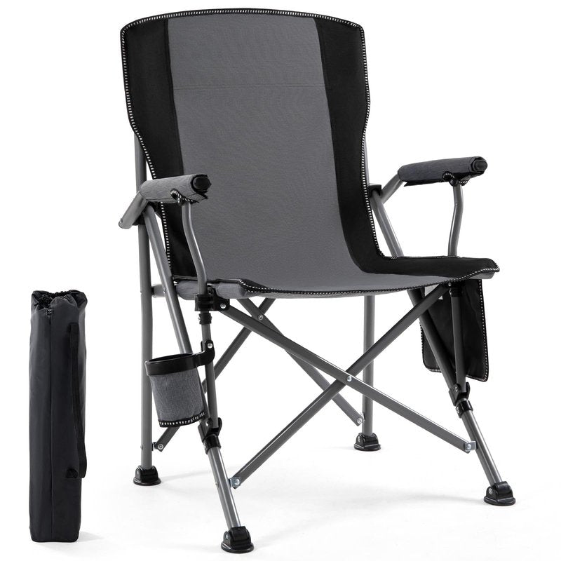 Heated Camping Chairs for Adults, Portable Heated Chairs for Outdoor, Outdoor Heated Chair, Folding Chairs, Heavy Duty Lawn Chairs for Adults, with Cup Holder, Navy Blue, (Battery NOT Included)