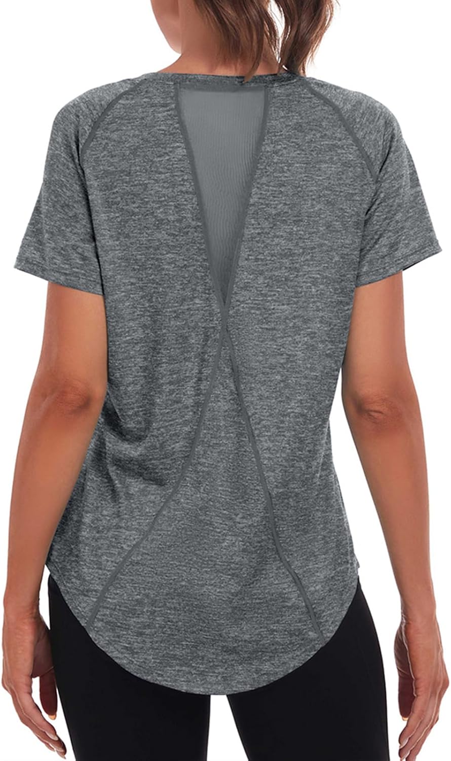 Skiennix Women's Short Sleeve Workout Tops - Dry-Fit Mesh Open Back Gym Tee for Athletic Performance