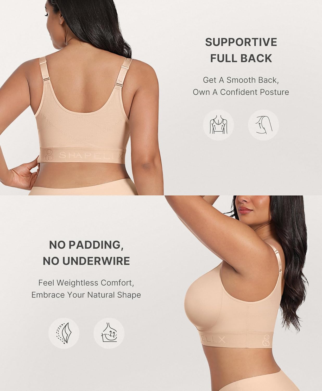 SHAPELLX Post Surgery Bras - Front Closure Wireless Mastectomy Bra with Adjustable Straps - Comfortable Fit