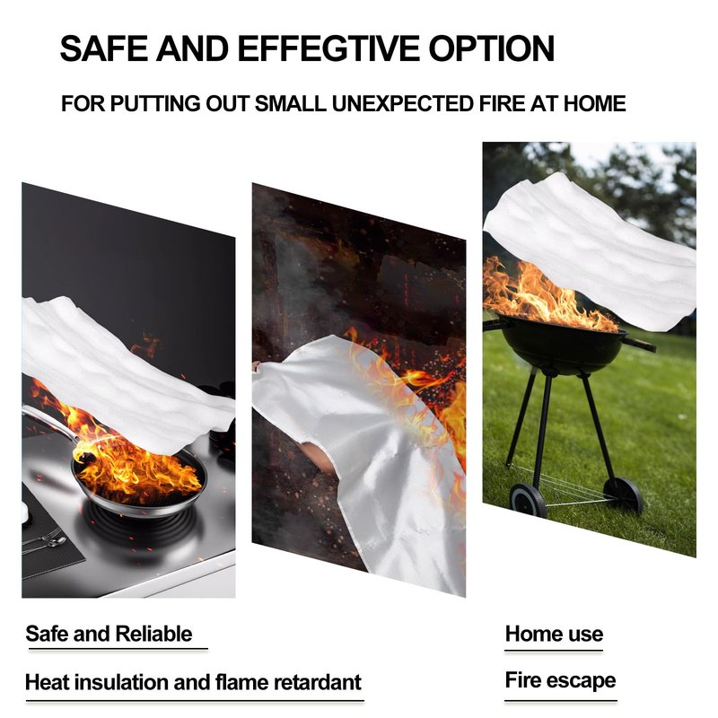 Vnmkp Home Emergency Fire Blankets 47“ x 47” Fiberglass Fire Blankets Essential Emergency Fire Blankets for Home and Kitchen 2 Packs