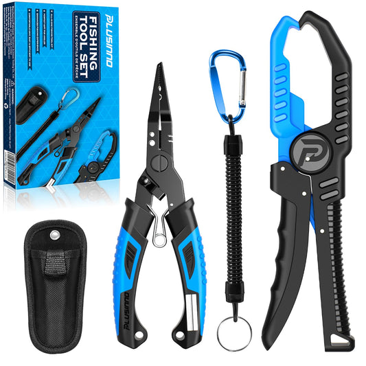 PLUSINNO Fishing Gear, Fishing Tools, 2PCS Fish Accessories, Corrosion Resistant Pliers Kit, Fishing Knife, Fish Lip Gripper Gifts for Men, Gifts for Fishermen