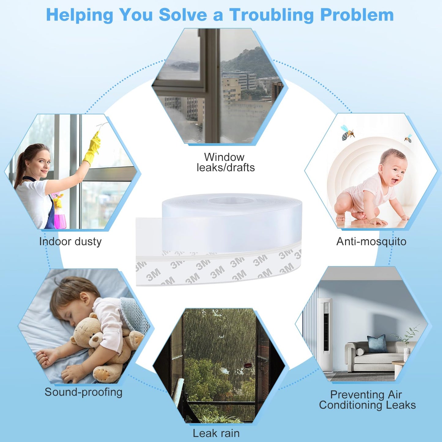 Window Sealing Strip,Self Adhesive Weather Stripping,5M/16ft Silicone Feet Silicone Seal Strip,Door Seal Strip for Gaps of House, Glass Shower, Window, Weatherproof Soundproof (45MM)