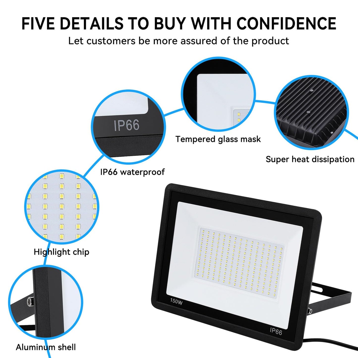 2Pack-250W LED Flood Light Outdoor,27500lm LED Work Light with 6FT US Plug,IP66 Waterproof Exterior Security Lights,6000K Daylight White Outside Floodlights Slim Design for Playground Yard Stadium