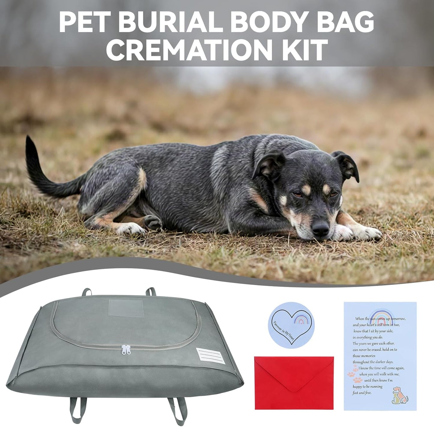 Pet Burial Bag with Handle - Eco-Friendly Dog/Cat Casket for Dignified Memorial | Size M (31.89 x 14.17 x 7 in)