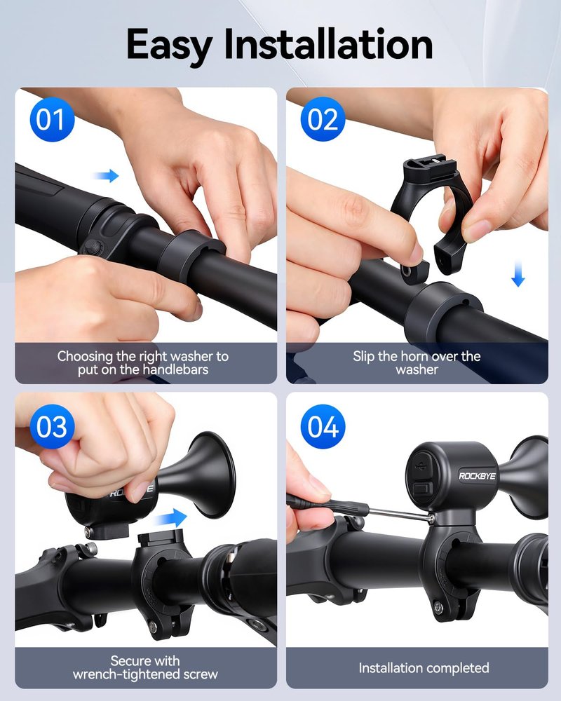 POWVINE Electric Bike Horn 120dB Loud Bike Horn for 22.2-25.5mm Round Handlebars, USB Rechargeable Bicycle Horn, IP65 Waterproof, Easy Install for Mountain Bike/E-Bike/Scooter/Adults