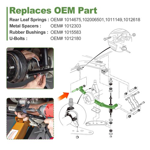 TechInovat for Club Car DS Rear 4-Leaf Springs Kit 1981-up Gas & Electric Heavy Duty Golf Cart with Bushings & Sleeves U Bolt, Replace OEM 1014675 102006501 1011149 1012618 1012324 1010974