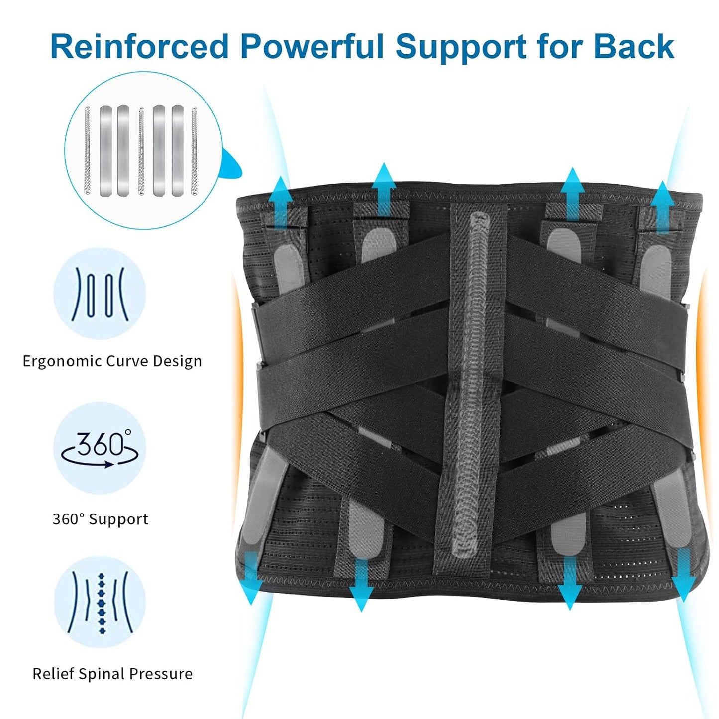 Skiennix Lower Back Brace - Breathable Support for Pain Relief | Adjustable Lumbar Belt (Medium, Black)