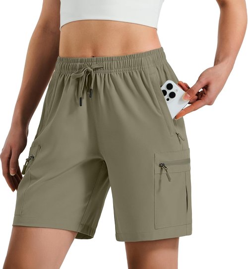 Hugut Women's Lightweight Hiking Cargo Shorts - Quick Dry, Water Resistant with Zipper Pockets | Ideal for Travel & Golf