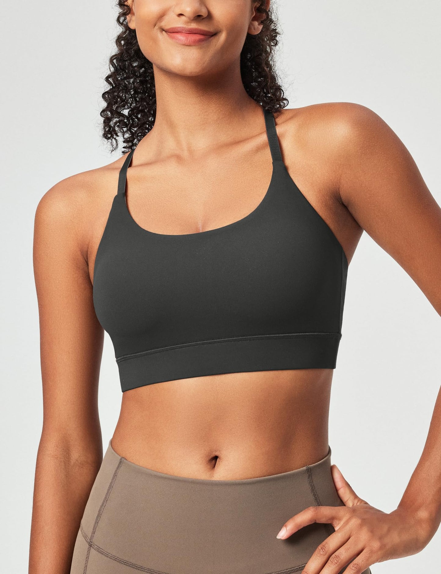 Heathyoga Sports Bras for Women Adjustable Strappy Sports Bra Y-Back Low Impact Racerback Workout Bra with Removable Pads Black