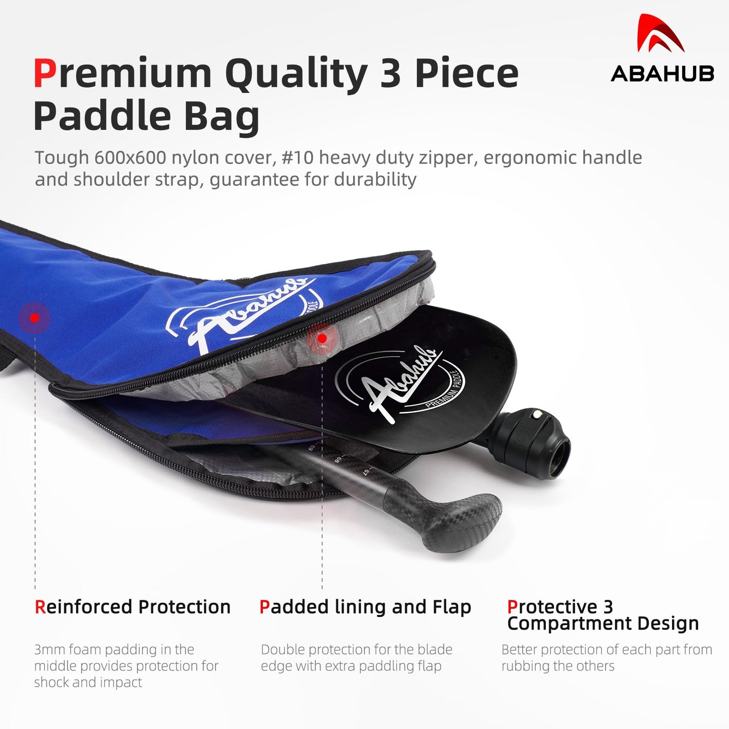 Abahub Carbon SUP Paddles, 1 x 3 Section Adjustable 67" - 86" Carbon Fiber Shaft, Lightweight Stand-up Paddle Oars for Paddleboard, Black Print Plastic Blade + Paddle Bag