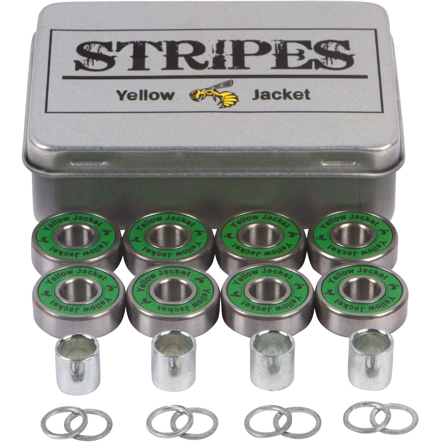 Yellow Jacket Premium Skateboard Bearings, Pro Longboard Bearings, 608, ABEC 9, Washers and Spacers, Jungle Green (Pack of 8)